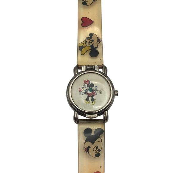 Vintage Disney Mickey Minnie Mouse Watch 27mm Flip Up Cover New Battery - Picture 3 of 16